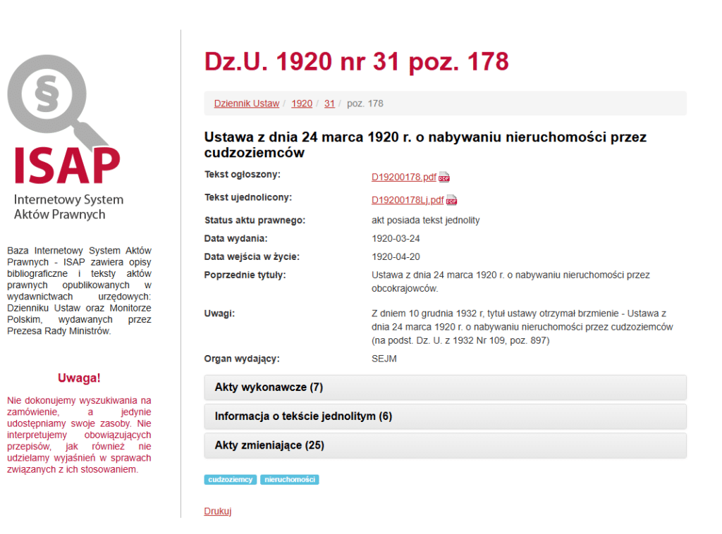 Dziennik Ustaw 1920 nr 31 poz 178